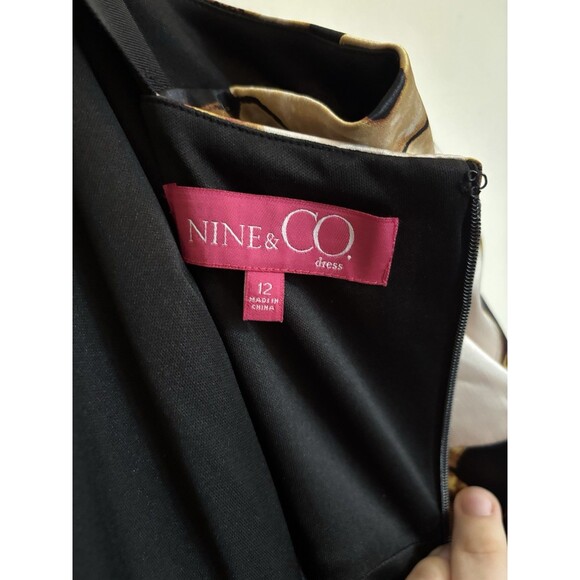 Nine & Co 12 Brown & Ivory Floral Sleeveless Satin A Line Dress With Pockets - Picture 5 of 6